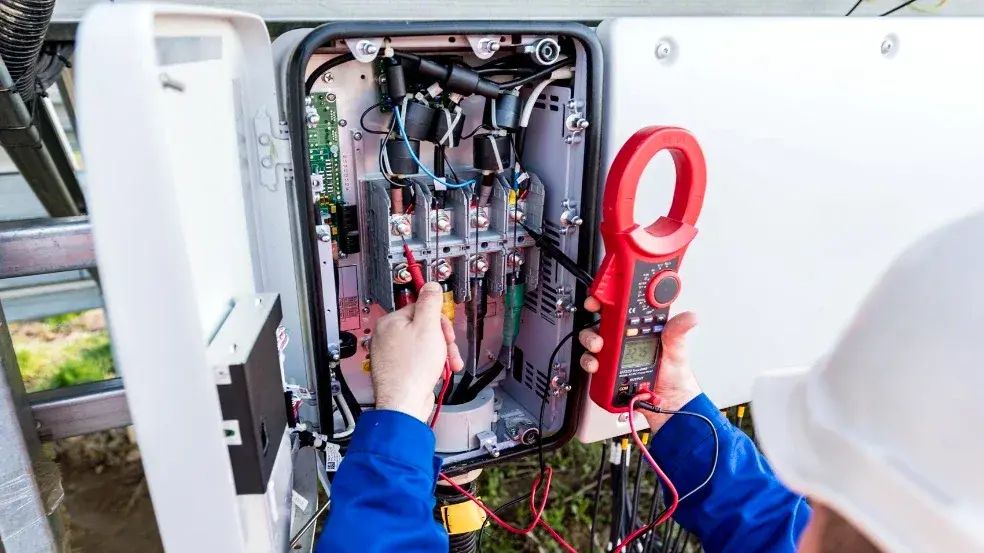 Electrician testing breakers with a clamp meter before a panel upgrade in Gastonia, NC