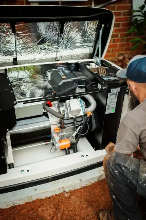Roland Black technician diagnosing the engine of a standby generator in Gastonia, NC